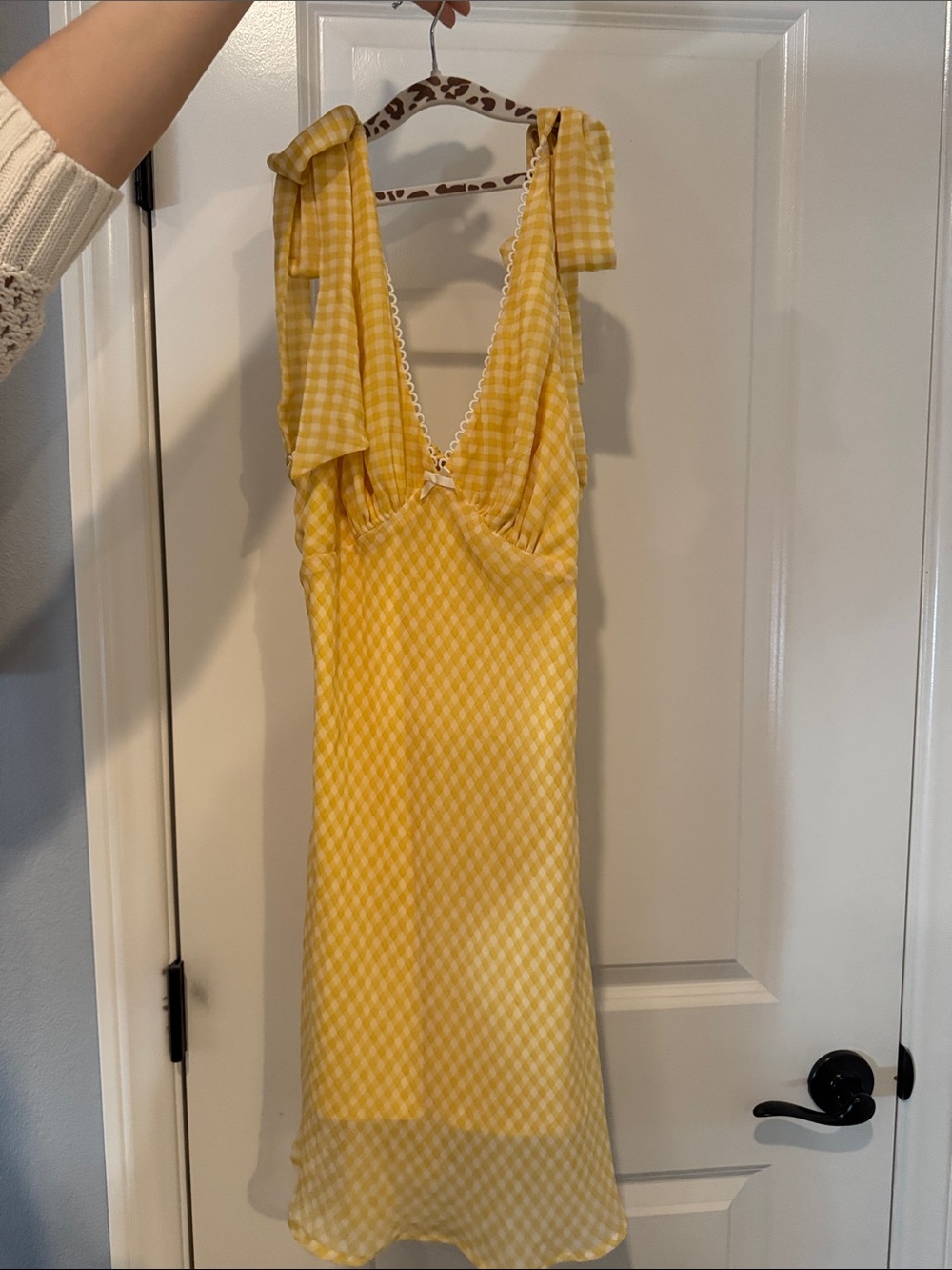 emory park Yellow Gingham Tie-Shoulder Mini Dress